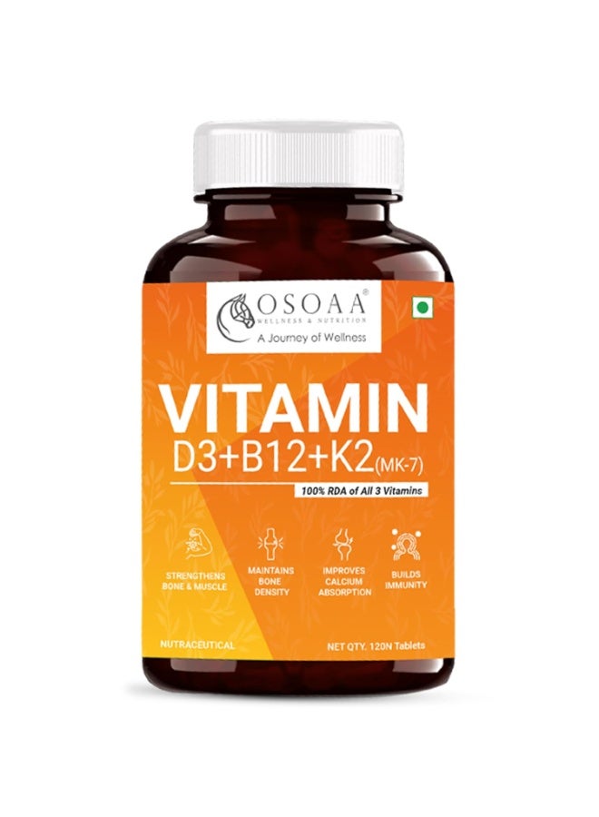 OS Vitamin D3 K2 MK7 Supplement - 120 Tablets | Vitamin D3 (600 IU) | Promotes Calcium Absorption, Bone Health, Muscle Strength & Immunity | Plant Based Vitamin D3- Lichen Source - Image 1